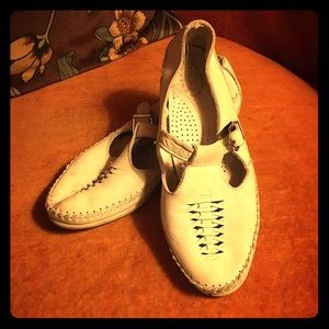 dexter white leather slip ons